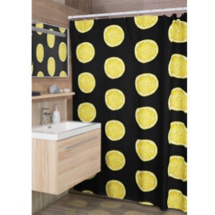 Lemons on Black Shower Curtain