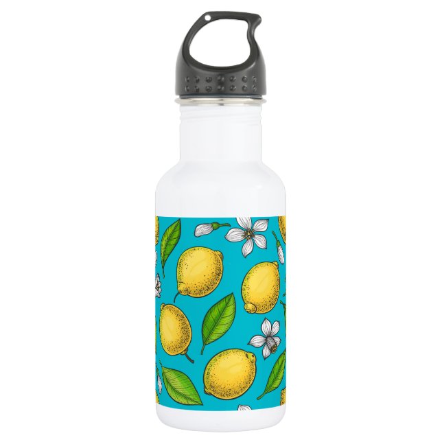 Lemons on blue 532 ml water bottle (Front)