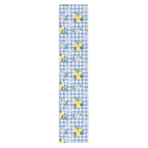 Lemons on Blue Gingham Summer Centerpiece Short Table Runner