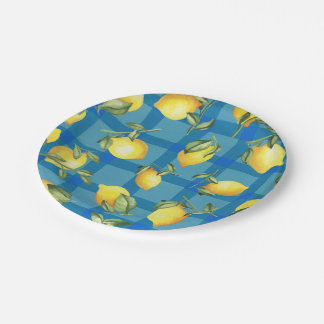 Lemons on Blue Plaid Paper Plate