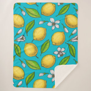 Lemons on blue sherpa blanket