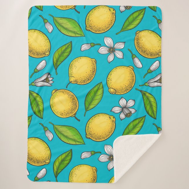 Lemons on blue sherpa blanket (Front)