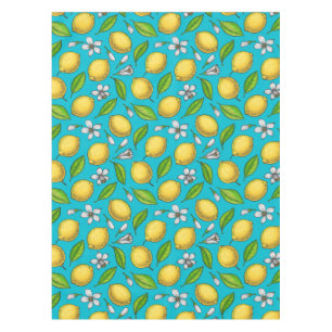 Lemons on blue tablecloth