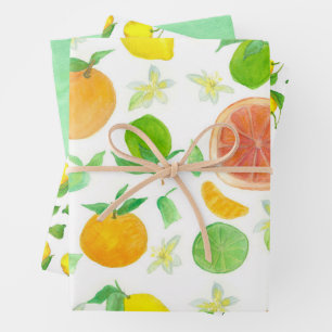 Lemons Orange Grapefruit Citrus Lime Green Wrapping Paper Sheet