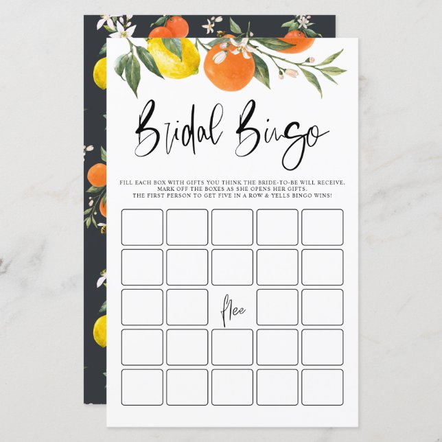 Lemons Oranges Botanical Bridal Shower Bingo Game (Front/Back)