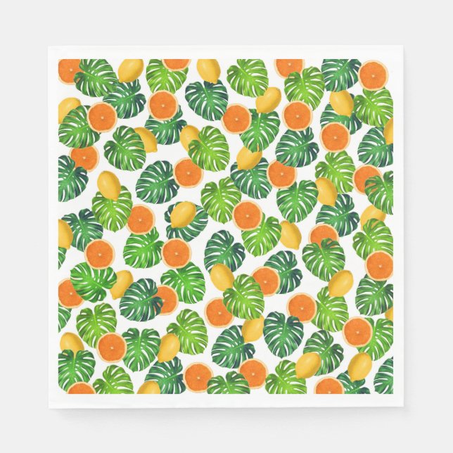 lemons oranges monstera white napkin (Front)
