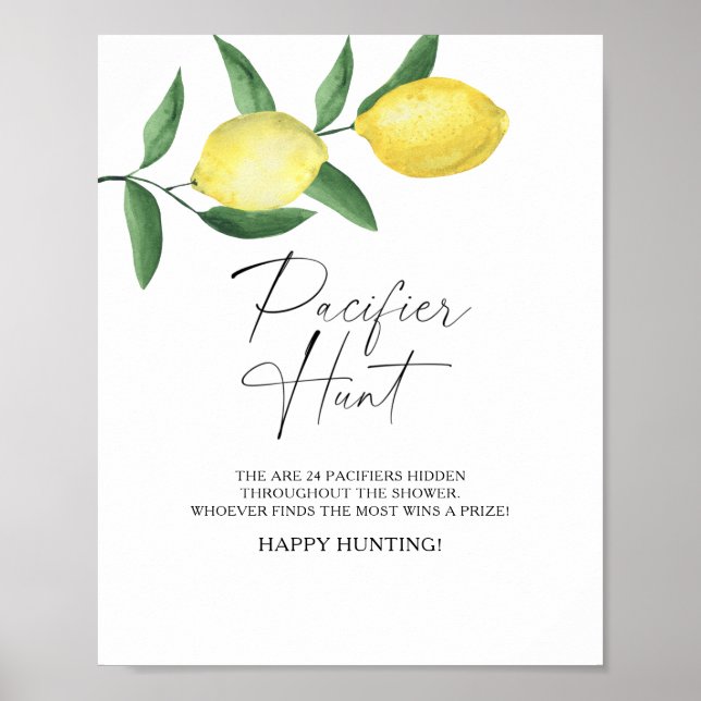 Lemons - pacifier hunt baby shower game poster (Front)