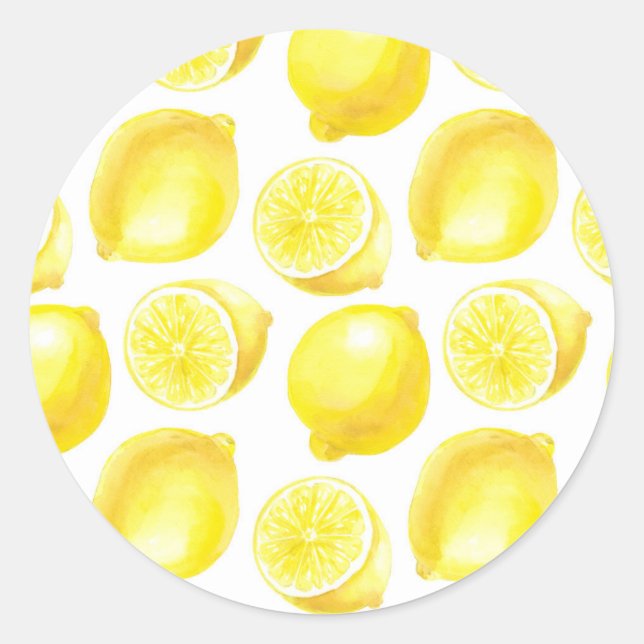 Lemons pattern design classic round sticker (Front)