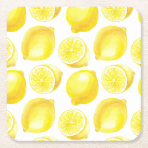 Lemons pattern design square paper coaster