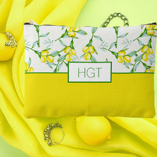Lemons pattern monogram accessory pouch