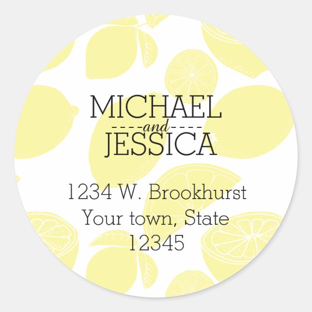 Lemons Personalised  name and address Classic Round Sticker (Front)