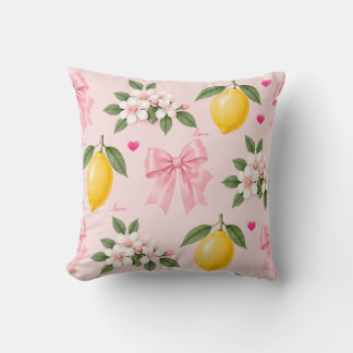 Lemons Pink Bow Decor Cushion