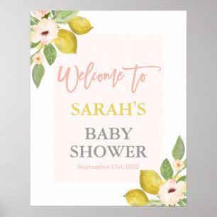 Lemons Pink Floral Baby Shower welcome sign