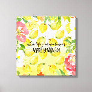 Lemons Pink floral ombre watercolor Canvas Print