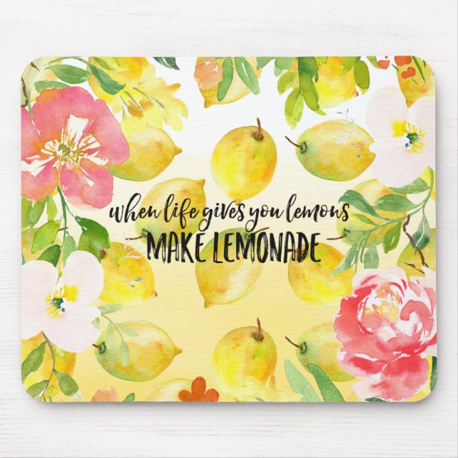 Lemons Pink floral ombre watercolor inspirational Mouse Pad (Front)
