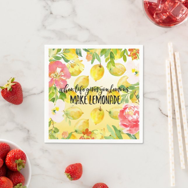 Lemons Pink floral ombre watercolor inspirational Napkin (Insitu)