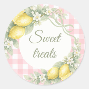 Lemons pink gingham sweet treats party favor classic round sticker