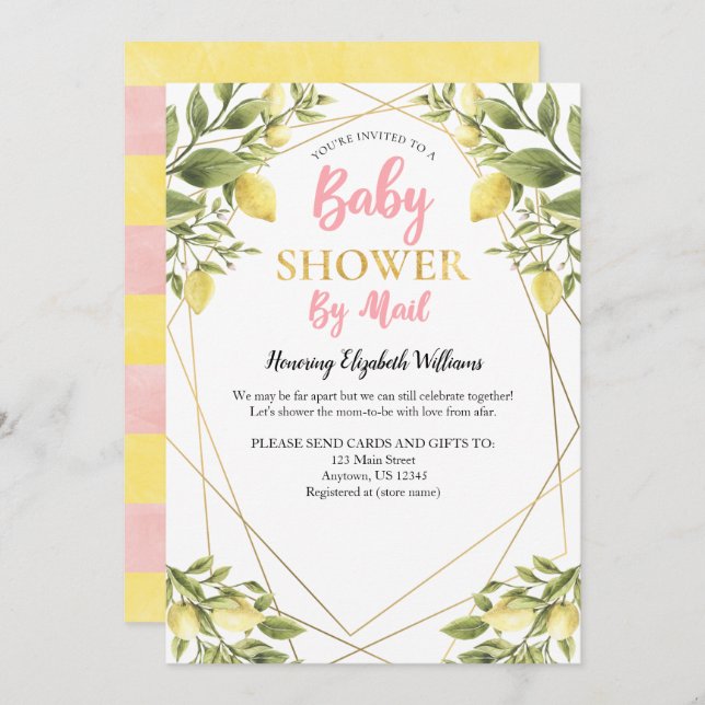 Lemons Pink Girl Baby Shower By Mail Invitation (Front/Back)