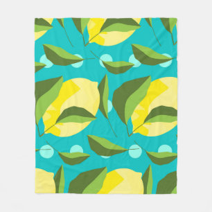 Lemons Polka Dot: Blue Background. Fleece Blanket