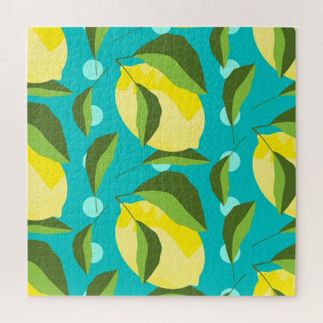 Lemons Polka Dot: Blue Background. Jigsaw Puzzle (Vertical)