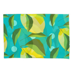 Lemons Polka Dot: Blue Background. Pillowcase