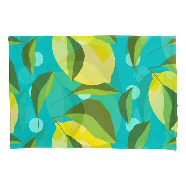 Lemons Polka Dot: Blue Background. Pillowcase (Front)