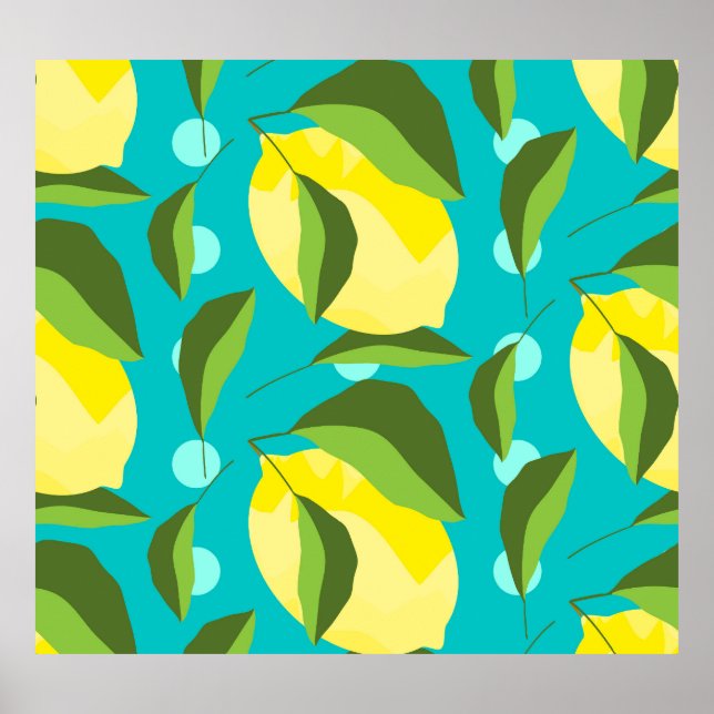Lemons Polka Dot: Blue Background. Poster (Front)