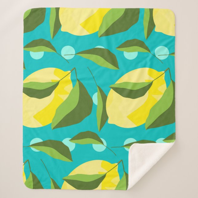 Lemons Polka Dot: Blue Background. Sherpa Blanket (Front)