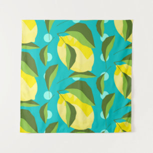 Lemons Polka Dot: Blue Background. Tapestry