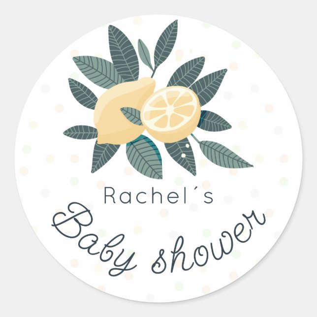 Lemons polkadots baby shower classic round sticker (Front)