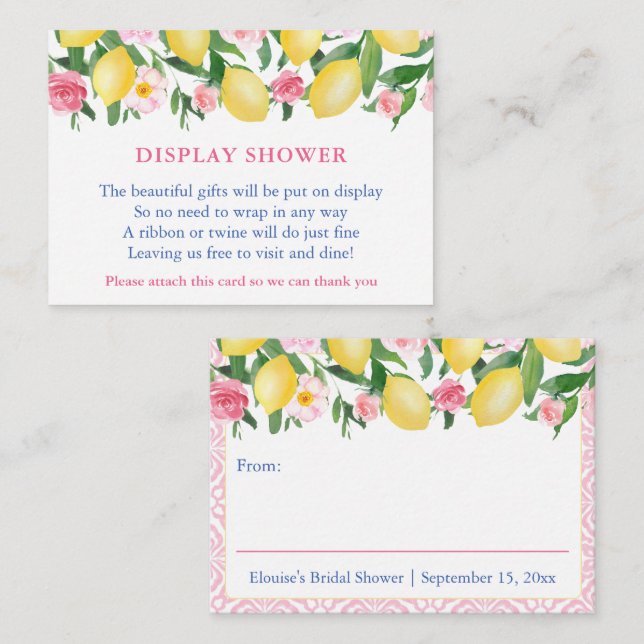 Lemons Positano Pink Display Baby Shower Enclosure Card (Front/Back)