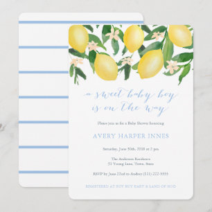 Lemons Powder Blue Sweet Boy Baby Shower Invitation