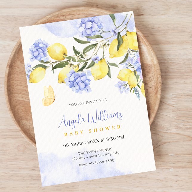 Lemons purple floral baby shower invitation (Creator Uploaded)