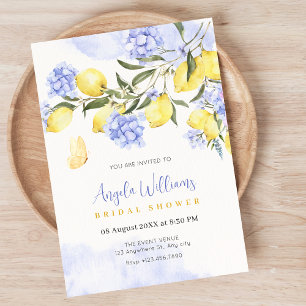 Lemons purple floral bridal shower invitation
