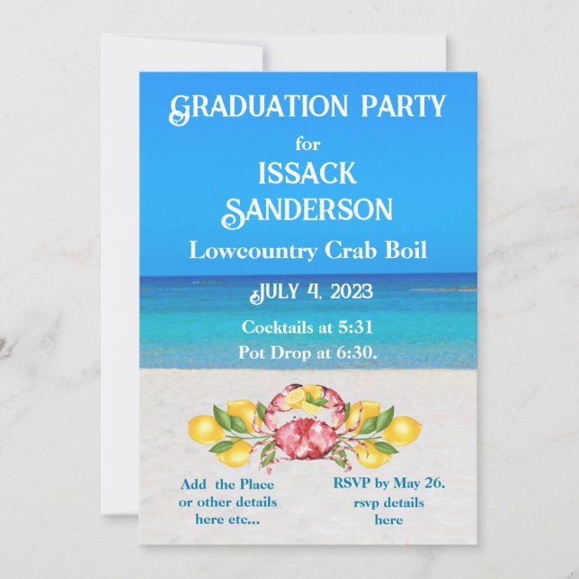  Lemons Red Crab  Low Country Graduation Party Invitation (Front)