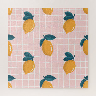 Lemons, retro geometry, summer seamless pattern. jigsaw puzzle