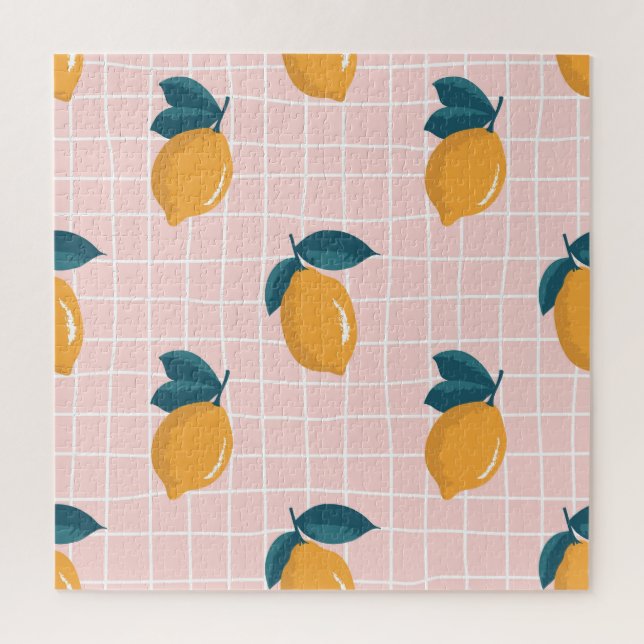Lemons, retro geometry, summer seamless pattern. jigsaw puzzle (Vertical)