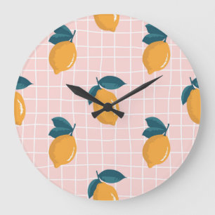 Lemons, retro geometry, summer seamless pattern. large clock