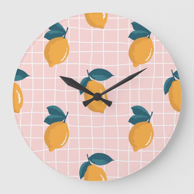Lemons, retro geometry, summer seamless pattern. large clock (Front)