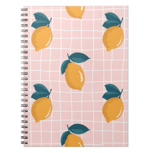 Lemons, retro geometry, summer seamless pattern. notebook