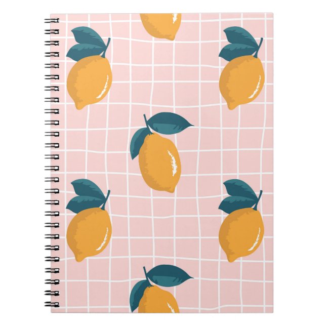 Lemons, retro geometry, summer seamless pattern. notebook (Front)