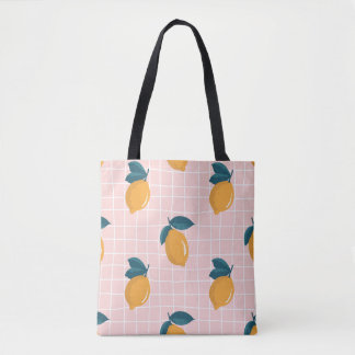Lemons, retro geometry, summer seamless pattern. tote bag