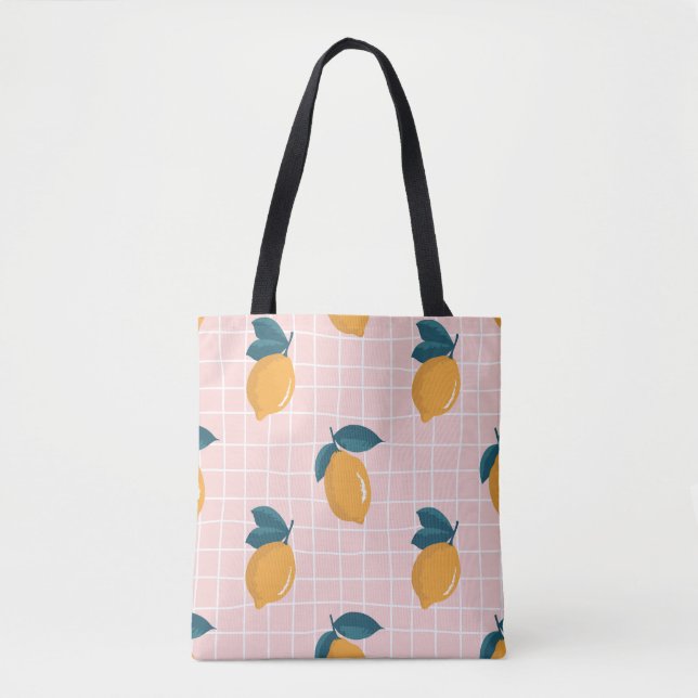 Lemons, retro geometry, summer seamless pattern. tote bag (Front)