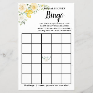 Lemons & Roses Bridal Shower Bingo Game Card