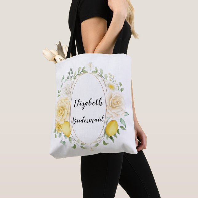 Lemons & Roses Personalised Bridesmaid Tote Bag (Close Up)