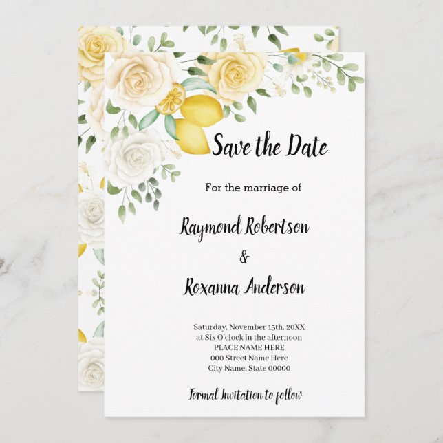 Lemons & Roses Save the Date Invitation (Front/Back)
