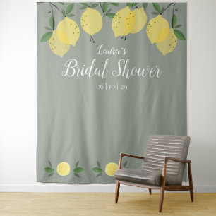 Lemons Sage Green Bridal Shower Photo Backdrop Tapestry