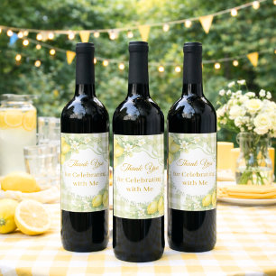 Lemons sage green gingham Thank You Birthday Wine Label