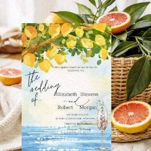 Lemons Sea Champagne Glass Wedding Invitation