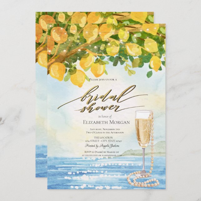 Lemons Sea Prosecco & Pearls Bridal Shower  Invitation (Front/Back)
